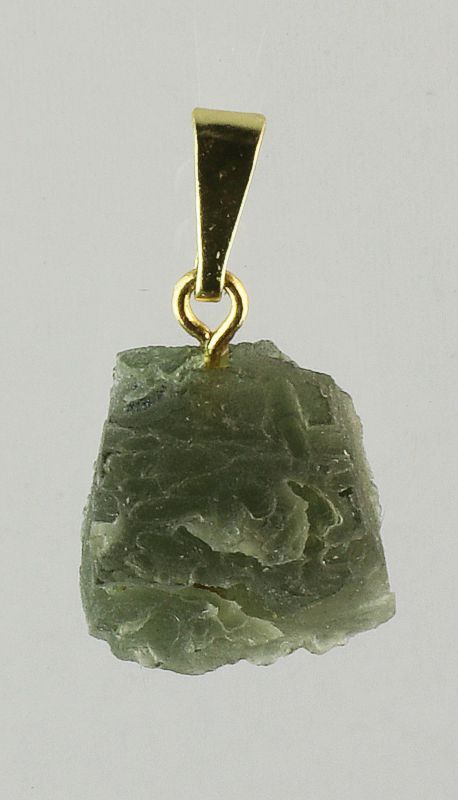 Moldavite pendant, rough with gold-plated loop