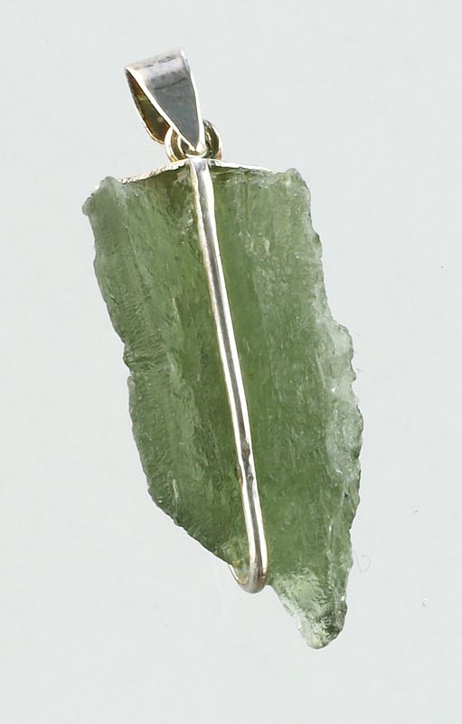 Moldavite pendant, silver wire wrapped