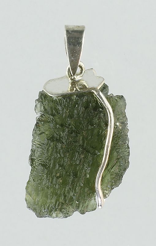 Moldavite pendant, silver wire wrapped