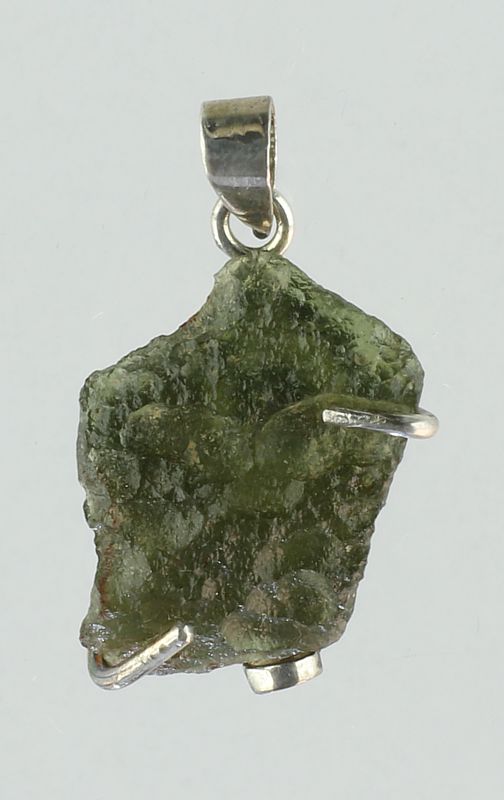 Moldavite pendant, silver wire wrapped