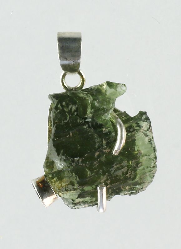 Moldavite pendant, silver wire wrapped