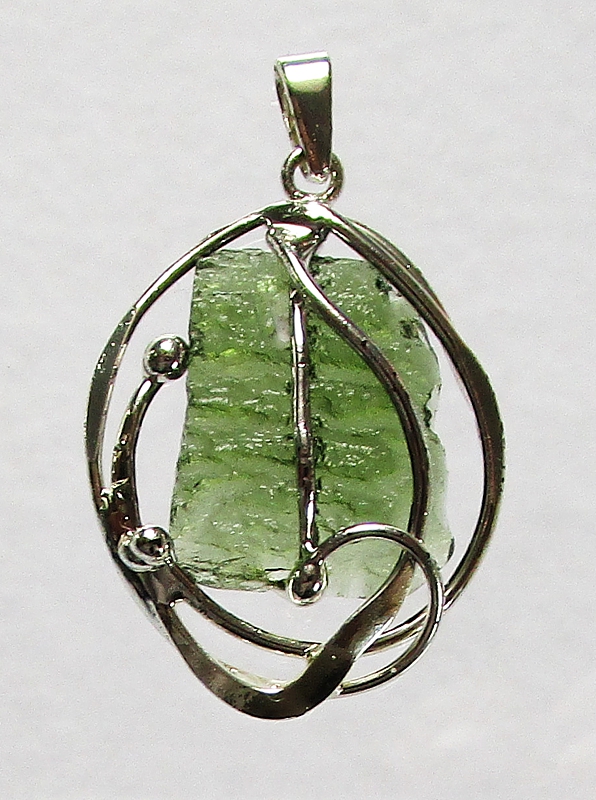 Moldavite pendant silver-coated