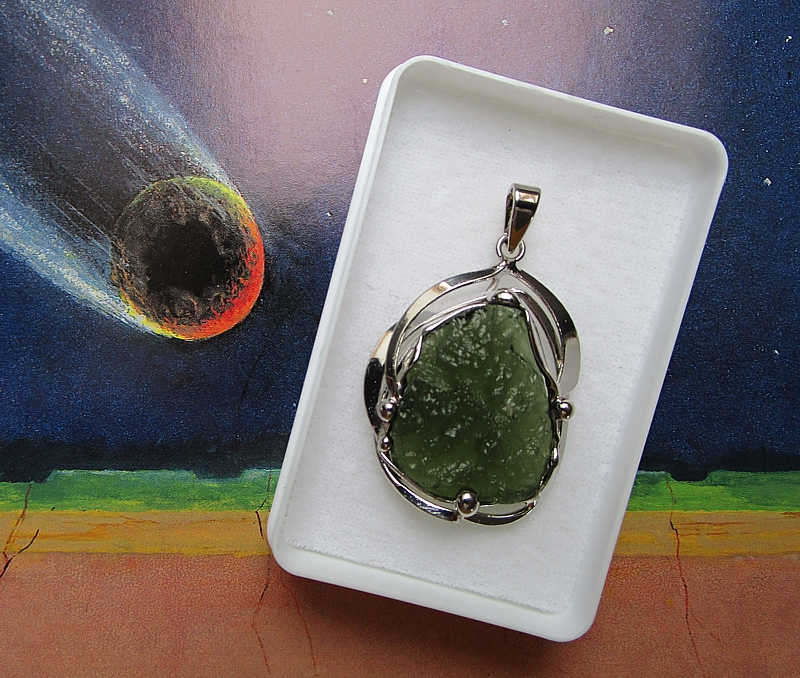 Moldavite pendant silver-coated