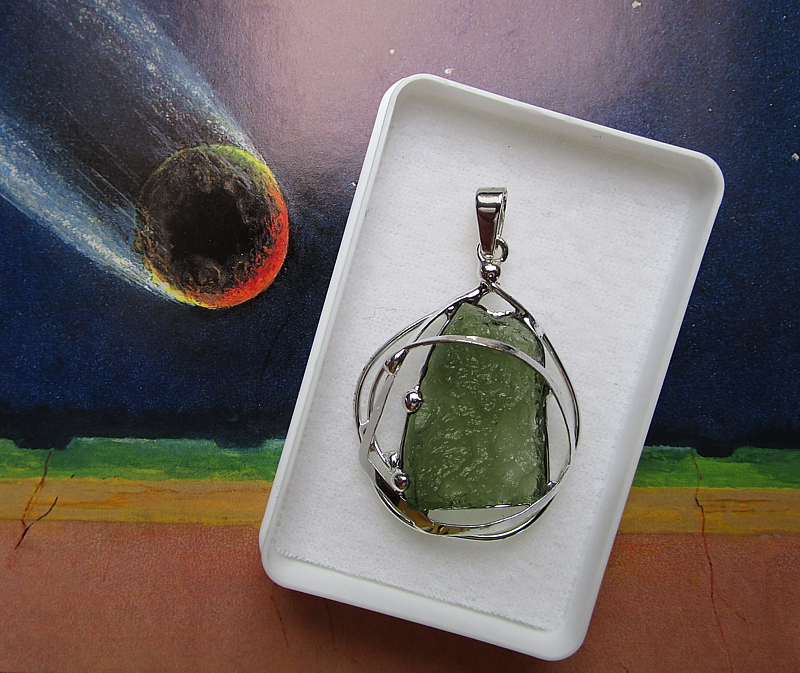 Moldavite pendant silver-coated