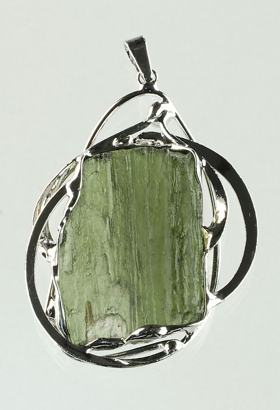 Moldavite pendant silver-coated