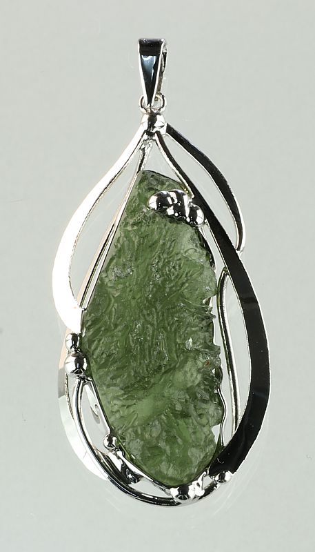 Moldavite pendant silver-coated