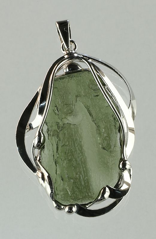 Moldavite pendant silver-coated