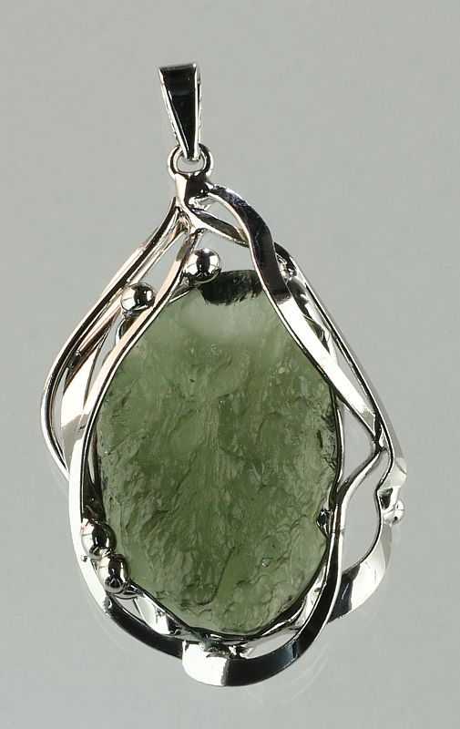 Moldavite pendant silver-coated