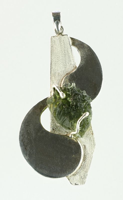 Moldavite pendant "silver leaf"