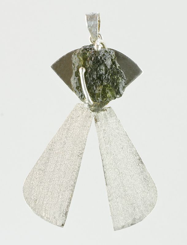 Moldavite pendant "silver leaf"