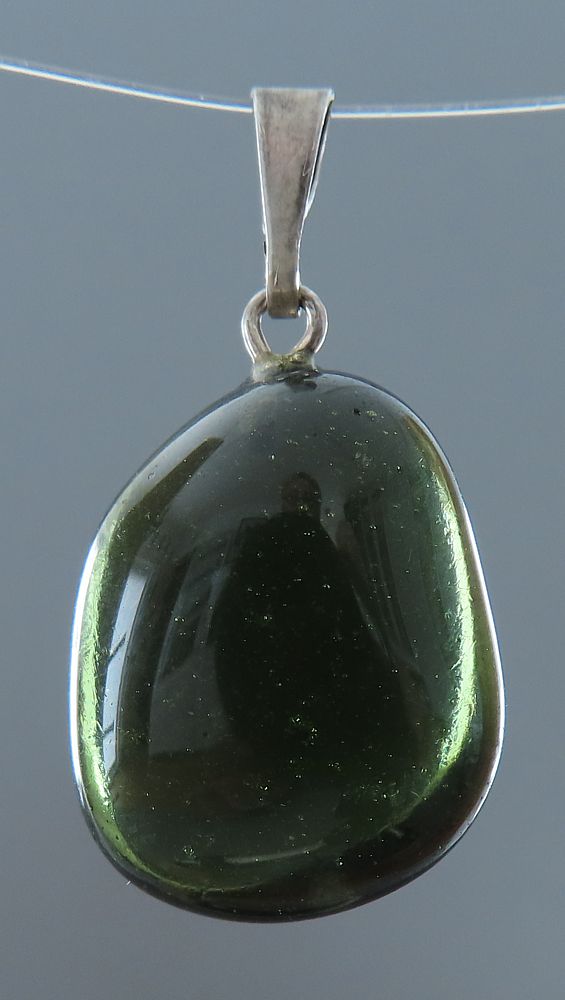 Silver Moldavite Pendant, tumbled