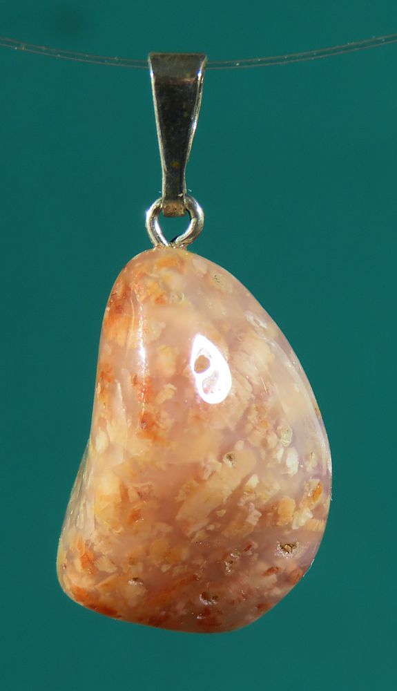 Moos Agate (rose) Pendant, tumbled with 925 Silver Bail