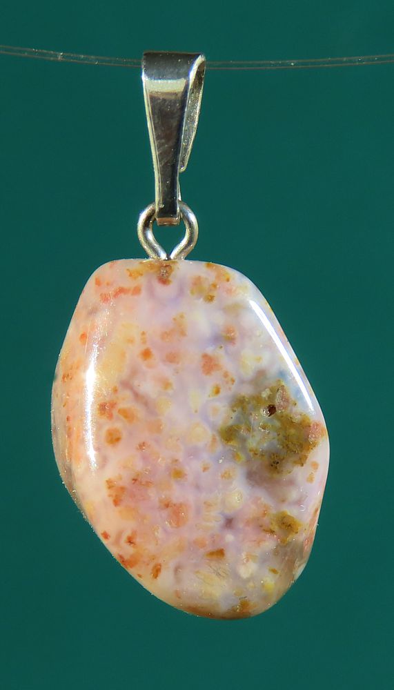 Moos Agate (rose) Pendant, tumbled with 925 Silver Bail