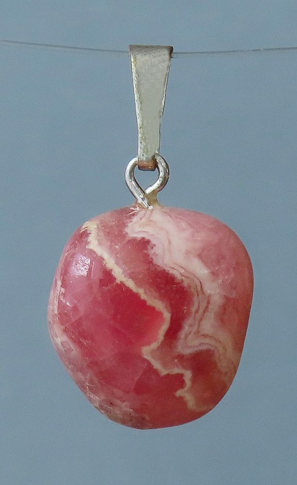 Rhodochrosite Pendant, Hand-Polished with Sterling Silver Bail (925)