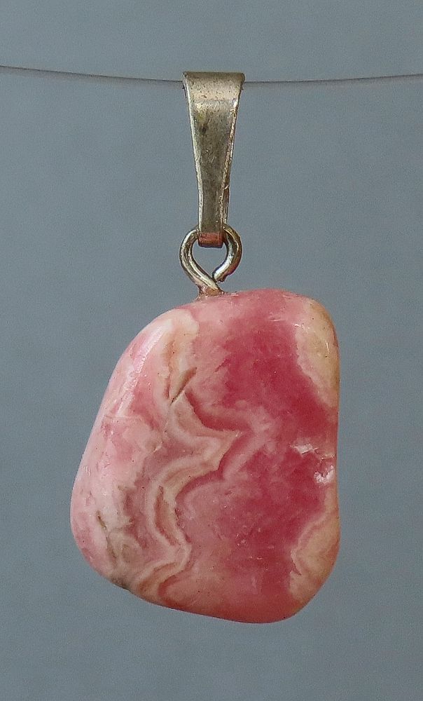 Rhodochrosite Pendant, Hand-Polished with Sterling Silver Bail (925)