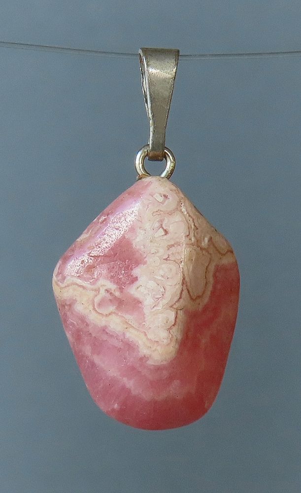 Rhodochrosite Pendant, Hand-Polished with Sterling Silver Bail (925)