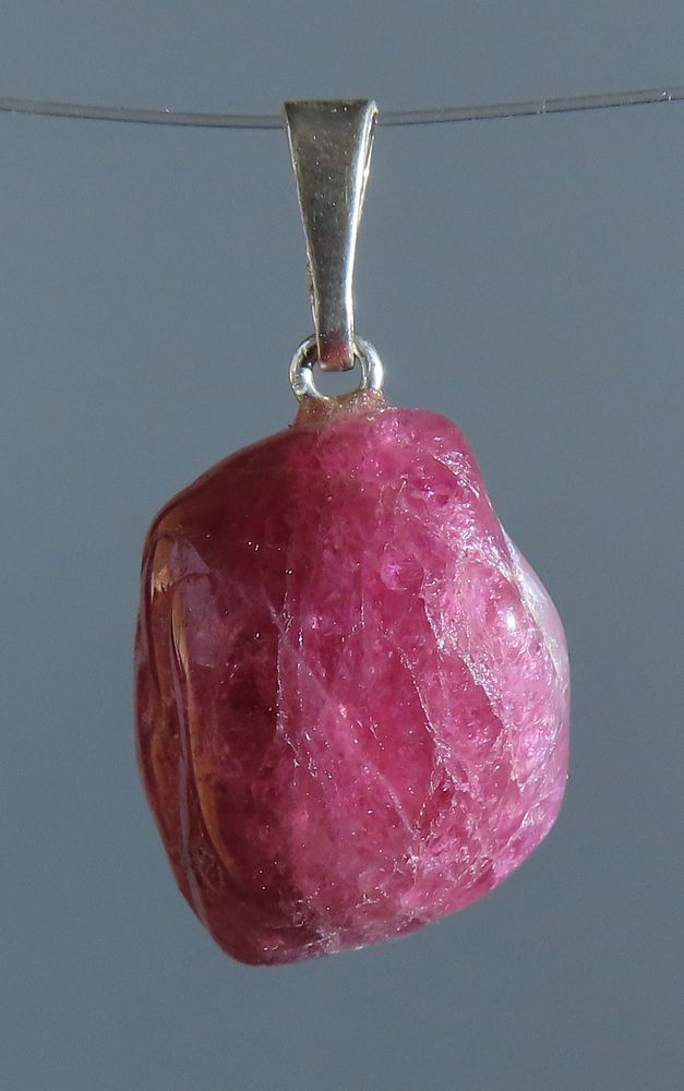 Rubellite (red Tourmaline) Pendant, tumbled with 925 Silver Bail