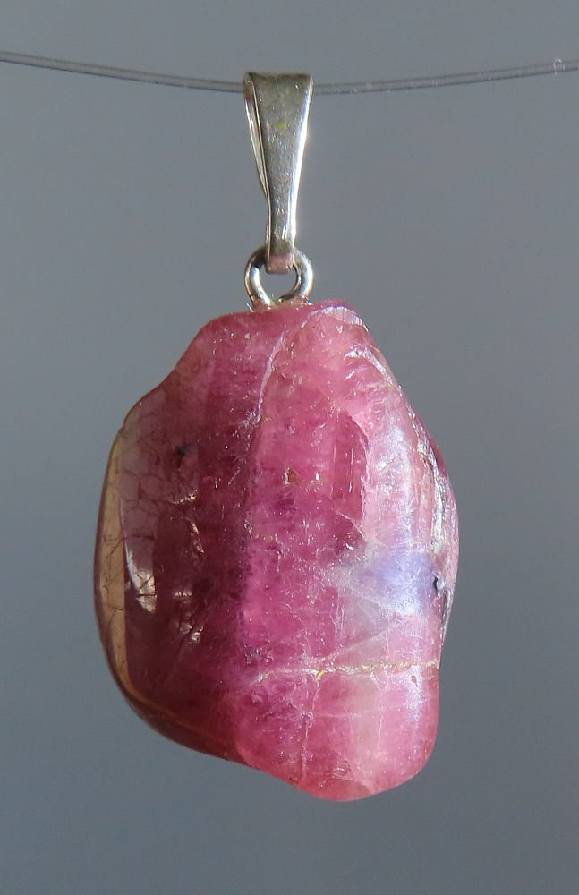 Rubellite (red Tourmaline) Pendant, tumbled with 925 Silver Bail