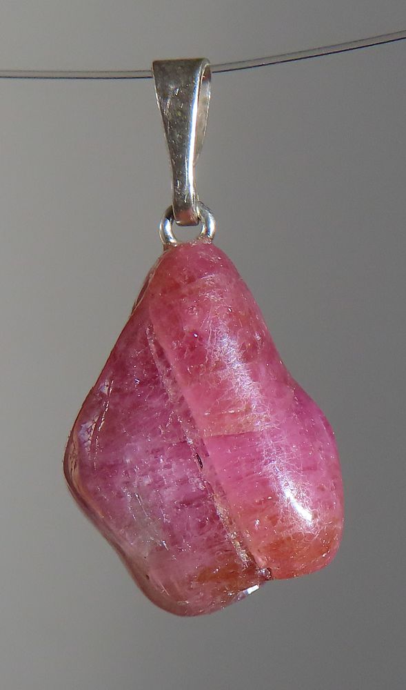 Rubellite (red Tourmaline) Pendant, tumbled with 925 Silver Bail