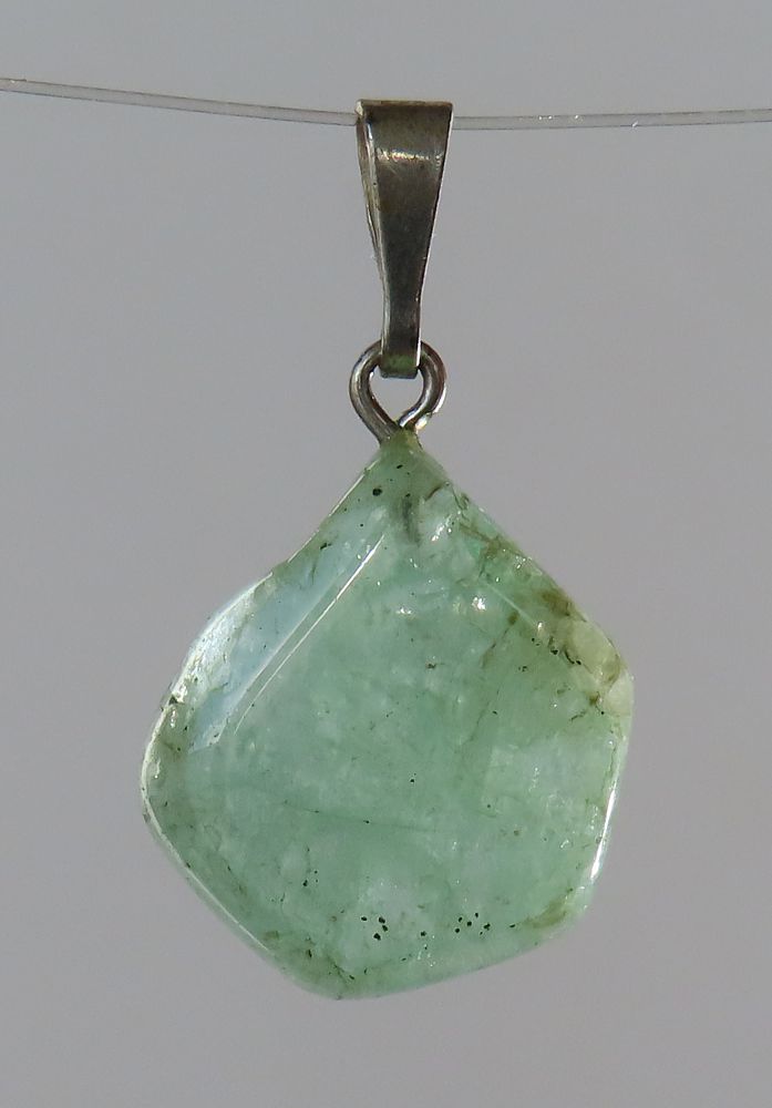 Emerald Pendant, Tumbled Stone with Sterling Silver Bail (925)