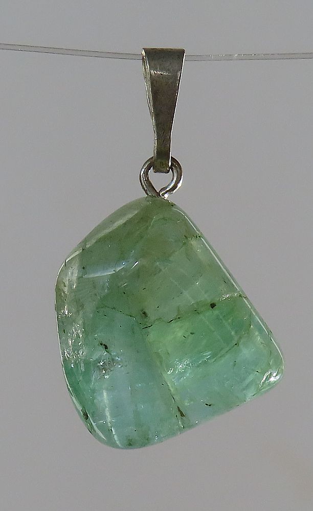 Emerald Pendant, Tumbled Stone with Sterling Silver Bail (925)