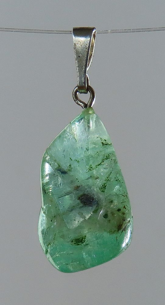 Emerald Pendant, Tumbled Stone with Sterling Silver Bail (925)