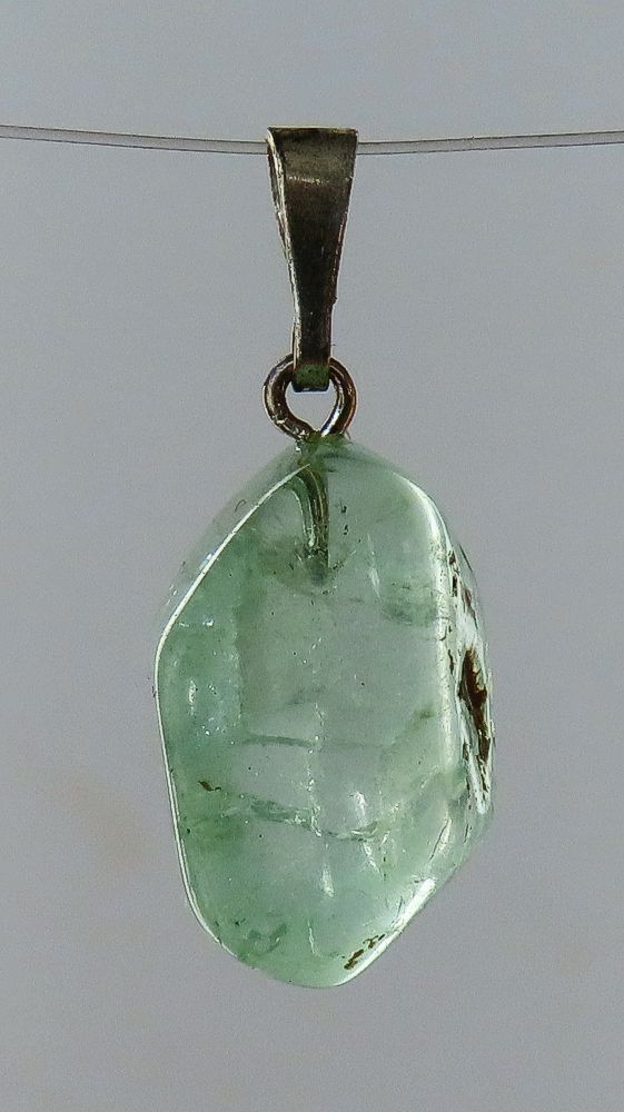 Emerald Pendant, Tumbled Stone with Sterling Silver Bail (925)