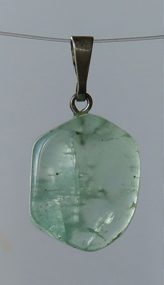 Emerald Pendant, Tumbled Stone with Sterling Silver Bail (925)