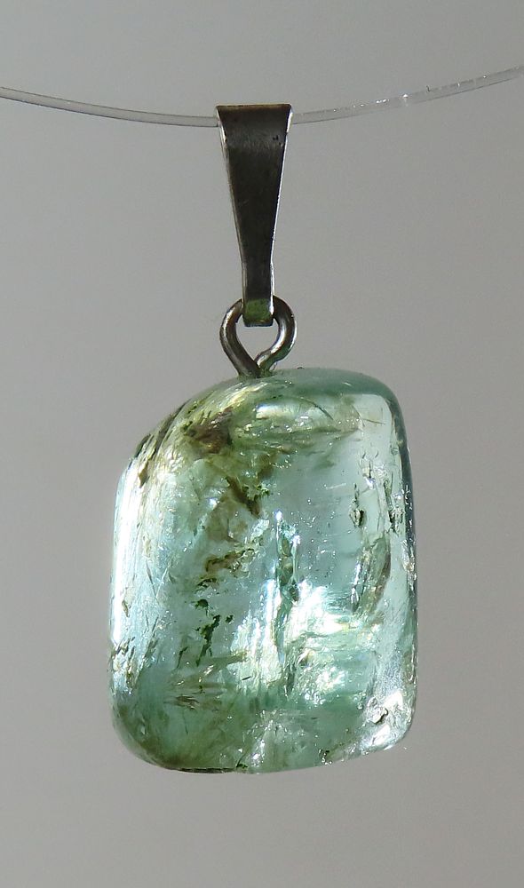 Emerald Pendant, Tumbled Stone with Sterling Silver Bail (925)