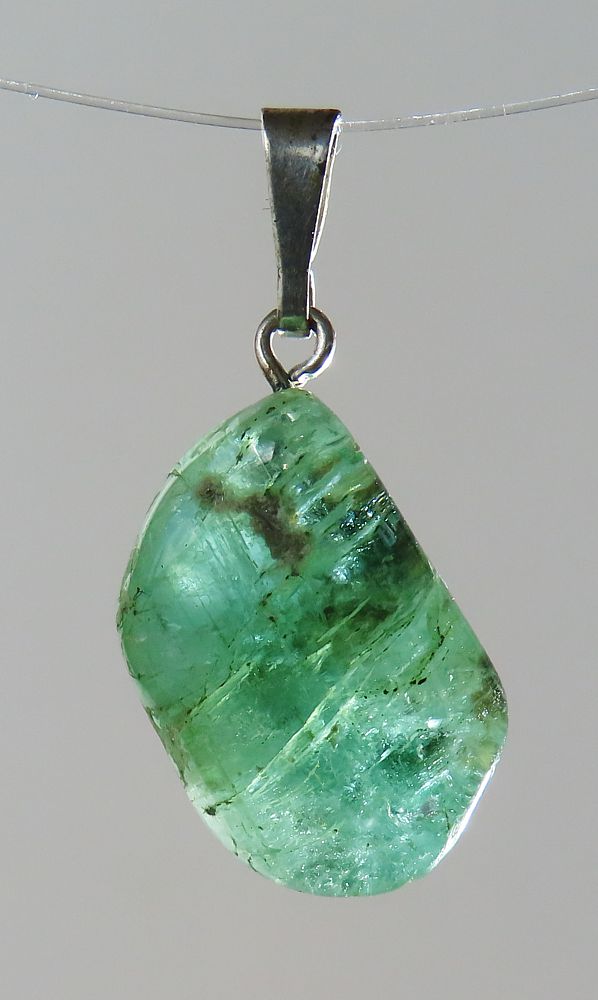Emerald Pendant, Tumbled Stone with Sterling Silver Bail (925)