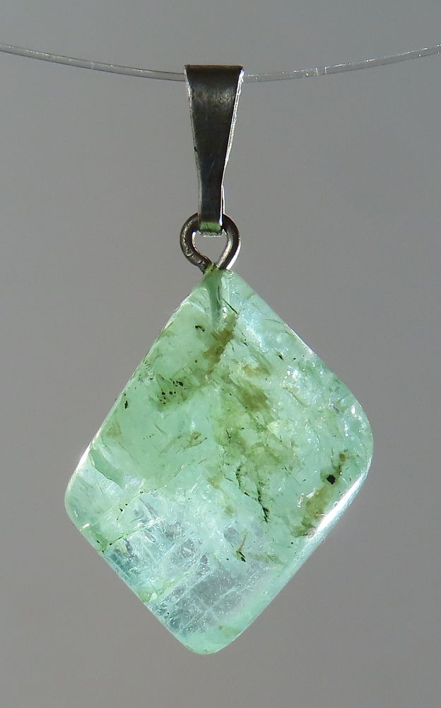 Emerald Pendant, Tumbled Stone with Sterling Silver Bail (925)