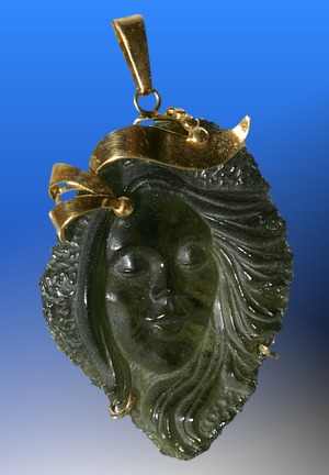 Pendant, Moldavite carving