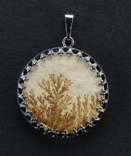 Dendritic Pendant, anthracite metal setting