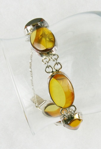 Amber, Bracelet with secure Chain, Silver 925