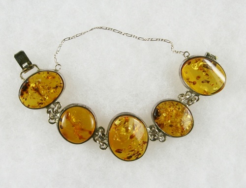 Amber, Bracelet with secure Chain, Silver 925