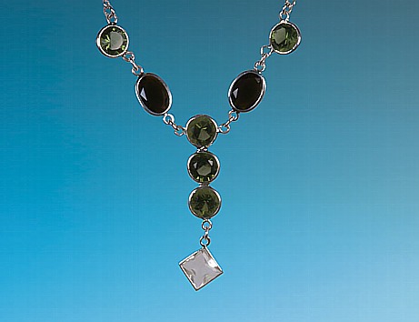 Necklace, Libyan Desert Glass, Moldavite, Black Tektite