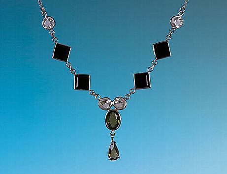 Necklace, Libyan Desert Glass, Moldavite, Black Tektite