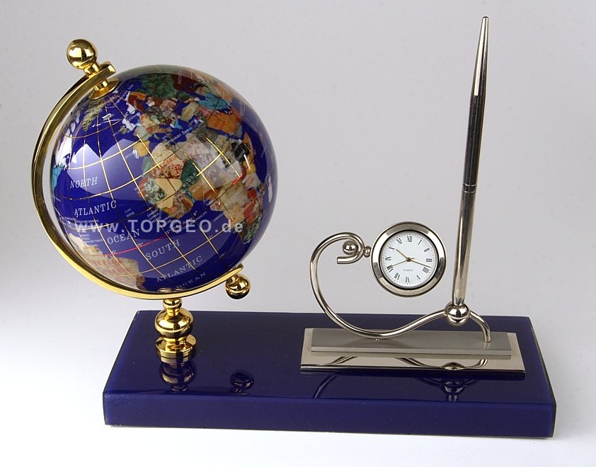 Semi precious gemstone globe with clock