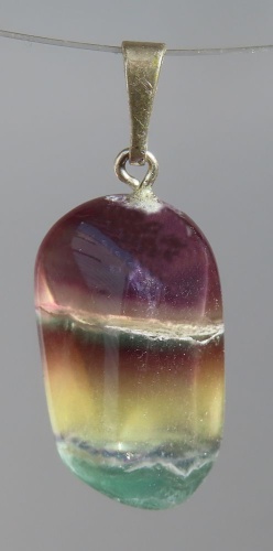 Fluorit Trommelstein-Anhänger mit 925 Silberöse