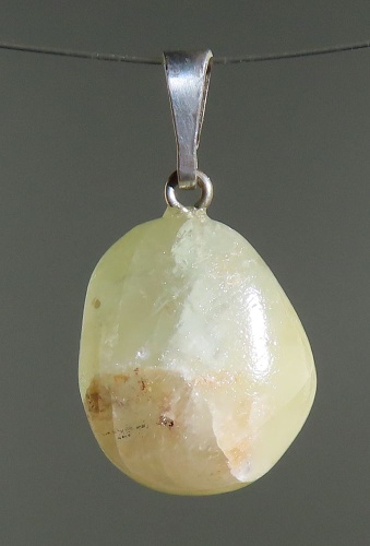 Green Calcit Pendant, tumbled with 925 Silver Bail
