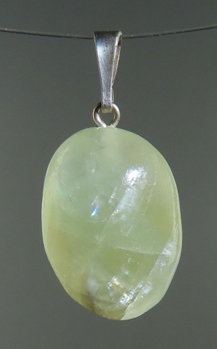 Green Calcit Pendant, tumbled with 925 Silver Bail