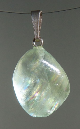 Green Calcit Pendant, tumbled with 925 Silver Bail