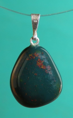 Heliotrop Trommelstein-Anhänger mit 925 Silberöse