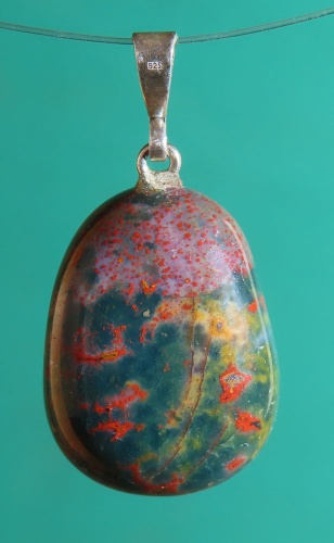 Heliotrop Trommelstein-Anhänger mit 925 Silberöse