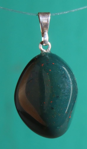 Heliotrop Trommelstein-Anhänger mit 925 Silberöse