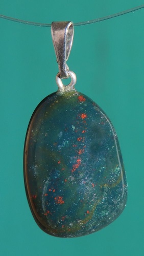 Heliotrop Trommelstein-Anhänger mit 925 Silberöse