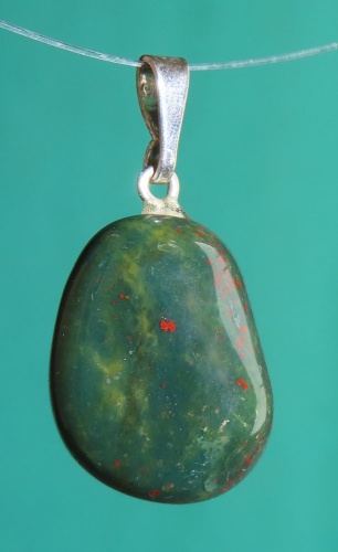 Heliotrop Trommelstein-Anhänger mit 925 Silberöse