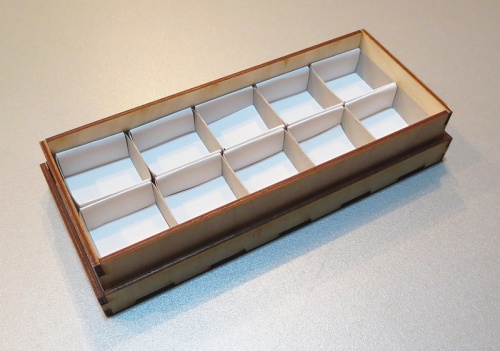 Wooden case, small with 10 comparments, white