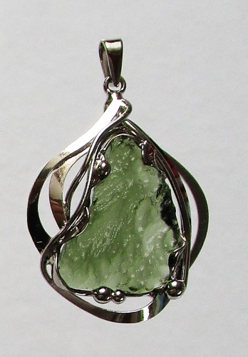 Moldavite pendant silver-coated