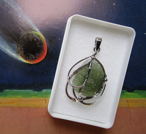 Moldavite pendant silver-coated